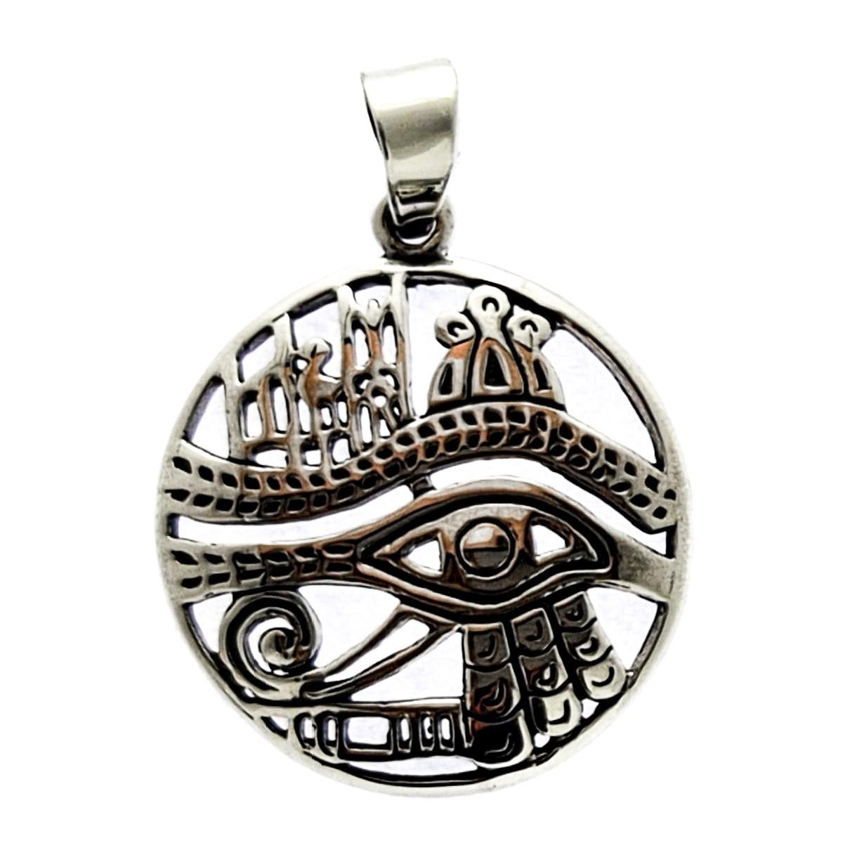 Sterling Silver Round Egyptian Eye Pendant image