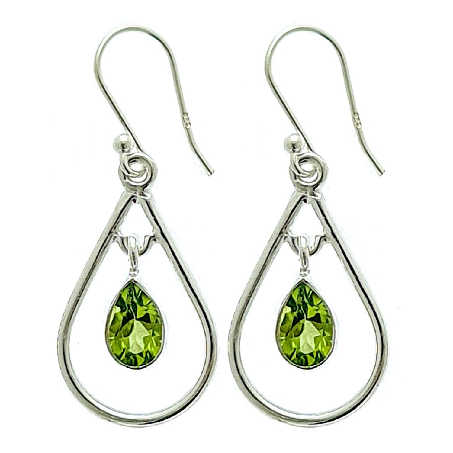 Genuine Cut/Faceted Peridot 925 Sterling Silver Tear Drop Earrings image