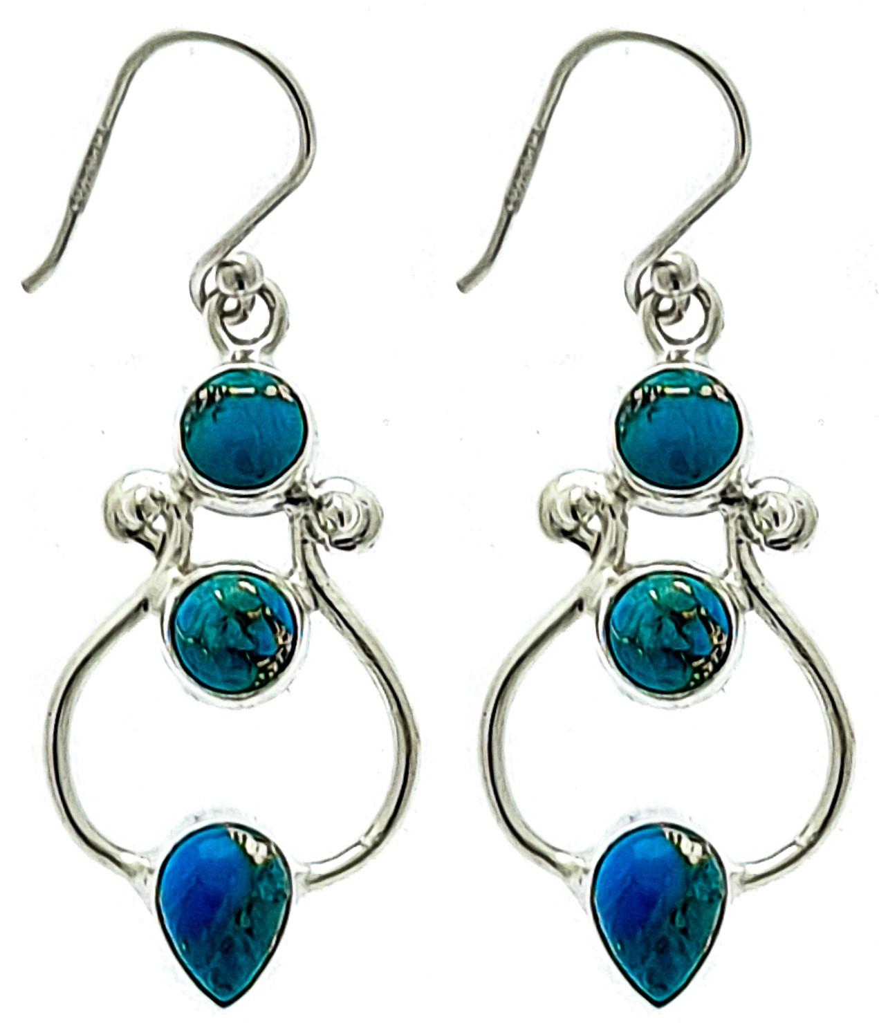 Genuine Copper Turquoise 925 Sterling Silver Dangle Earrings image
