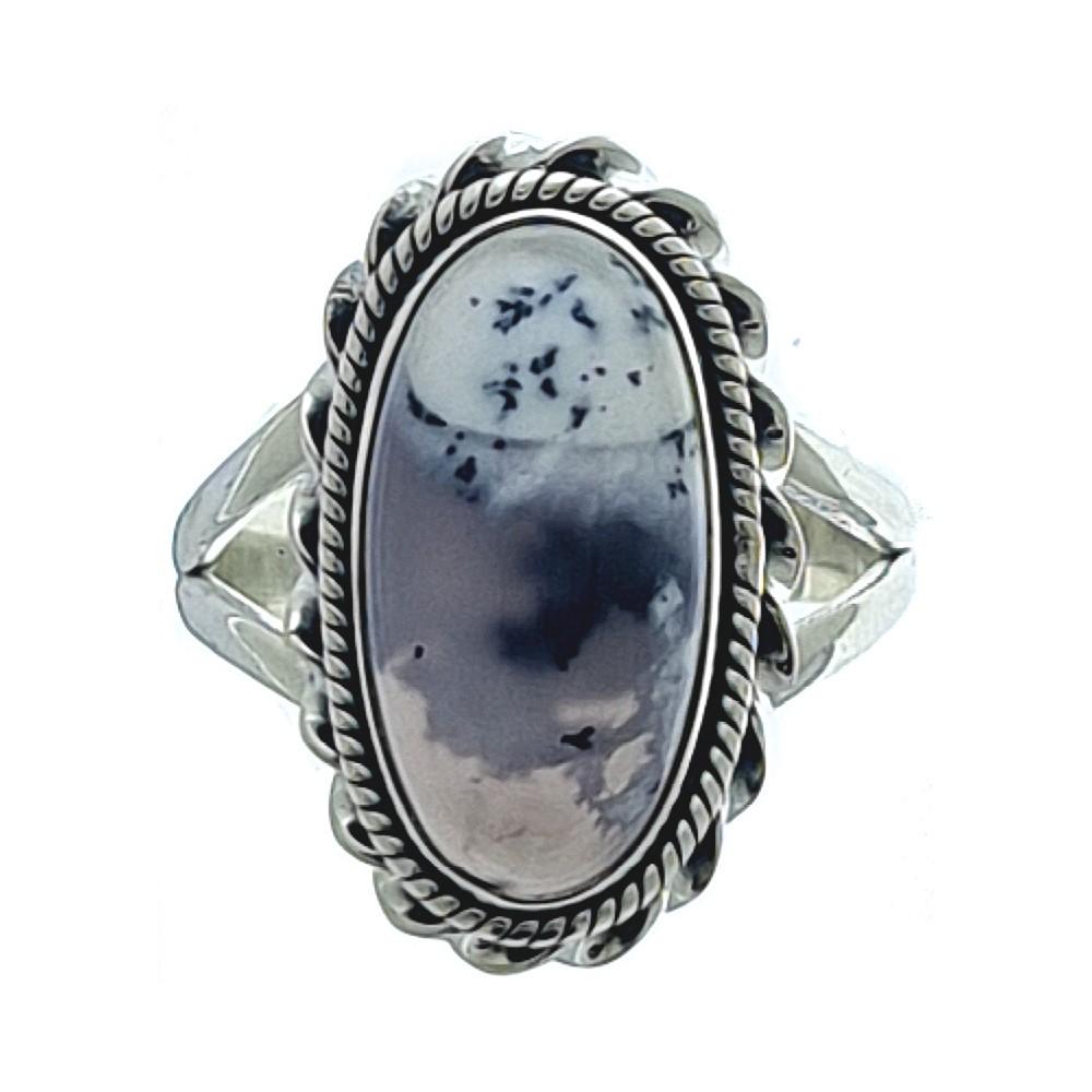 Genuine Oval Dendrite Opal Sterling Silver Ring image