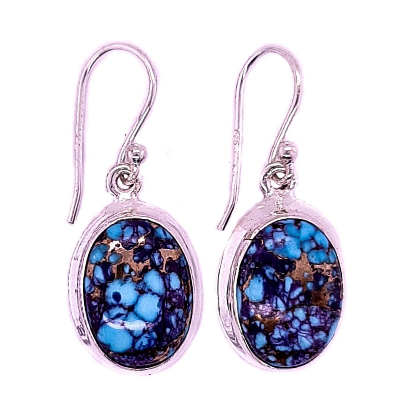 Genuine Oval Copper Turquoise 925 Sterling Silver Earrings image