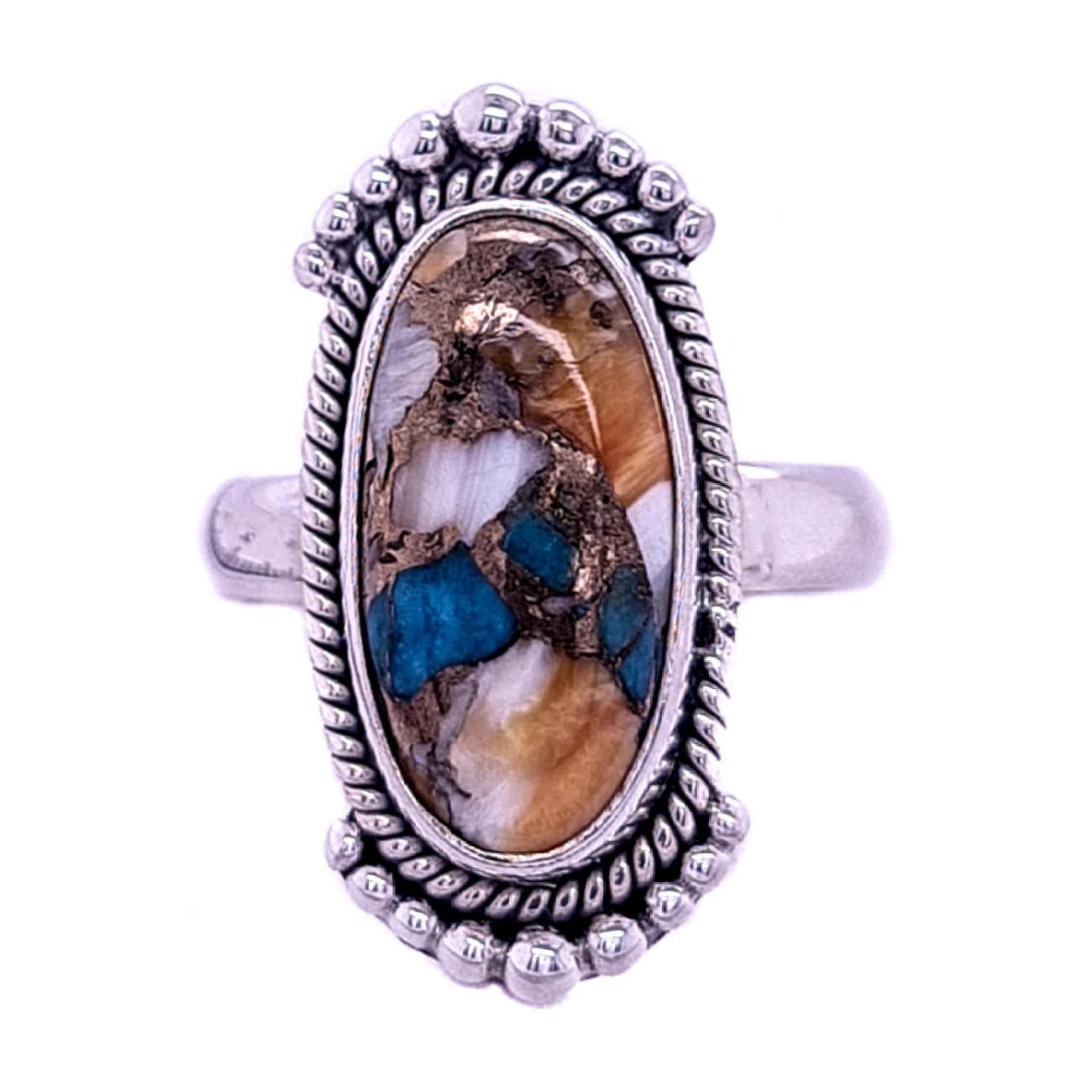 Sterling Silver Ring with Elongated Oval Spiny Oyster Turquoise image