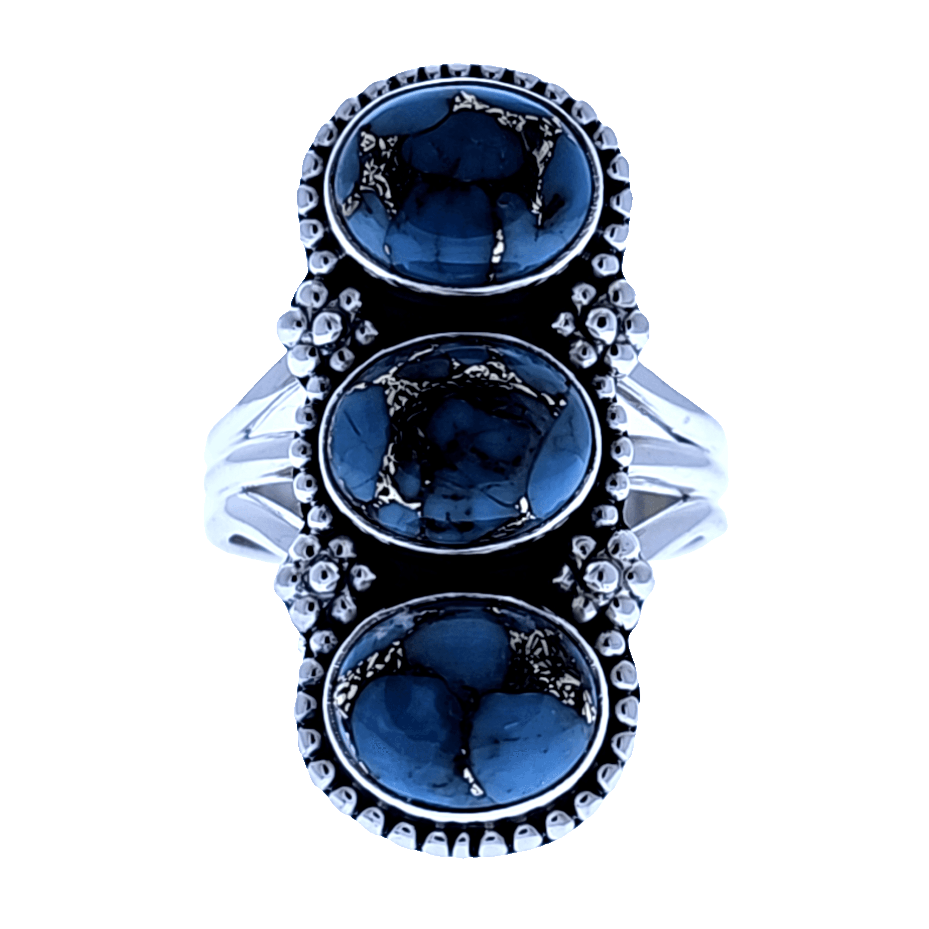 Sterling Silver Triple Genuine Horizontal Oval Cabochon Copper Turquoise Ring image