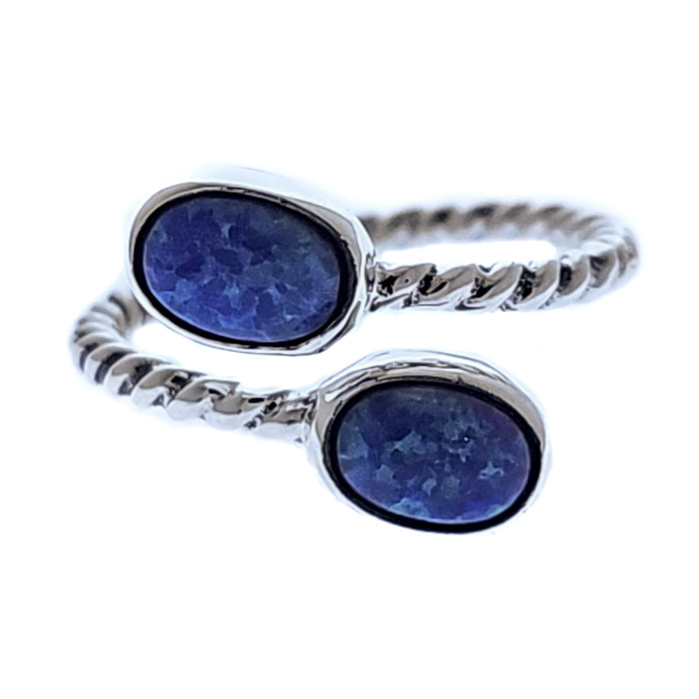 Sterling Silver Oval Blue/White Created Opal Adjustable Ring (5x7mm) image