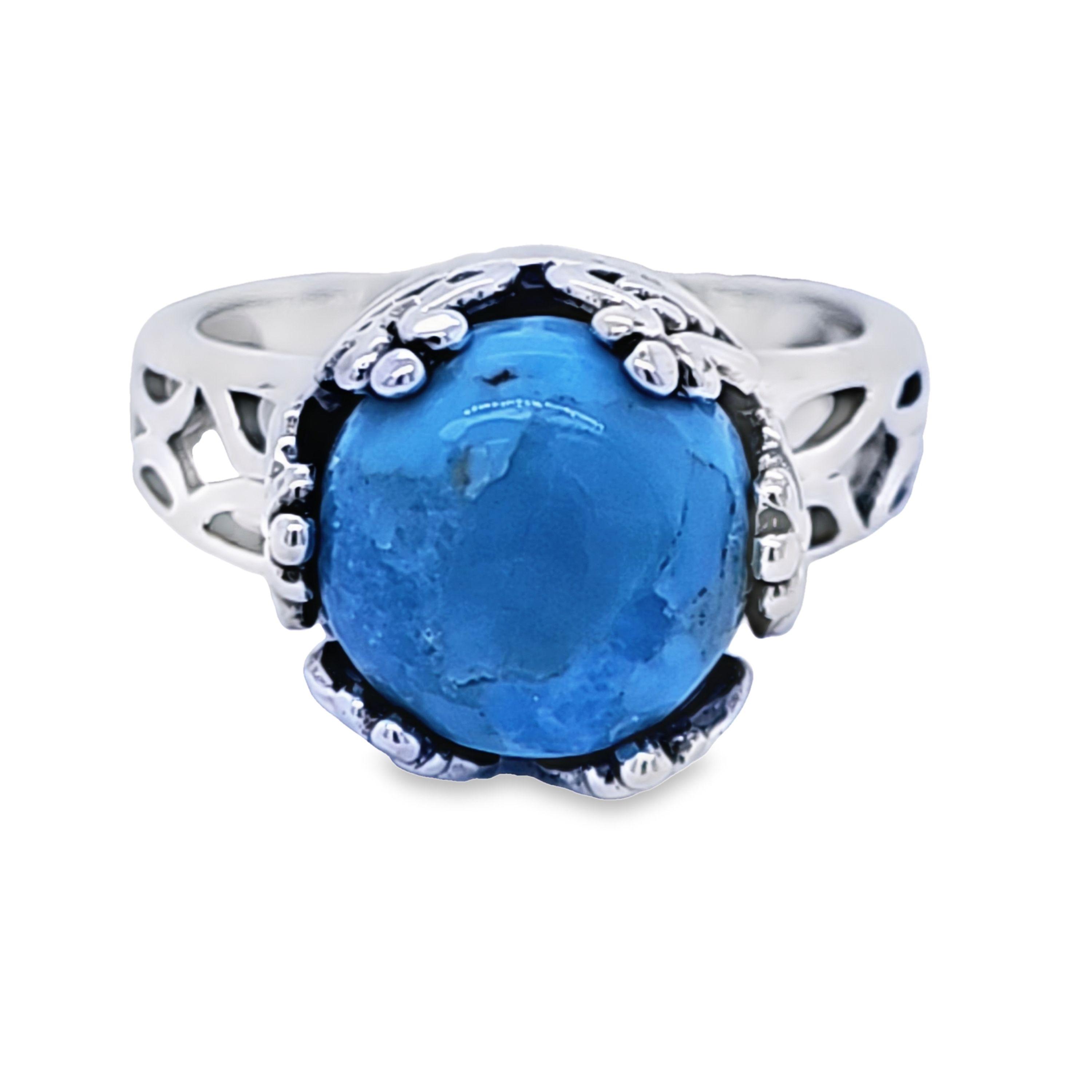 Genuine Cabochon Kingman Turquoise 925 Silver Ring image