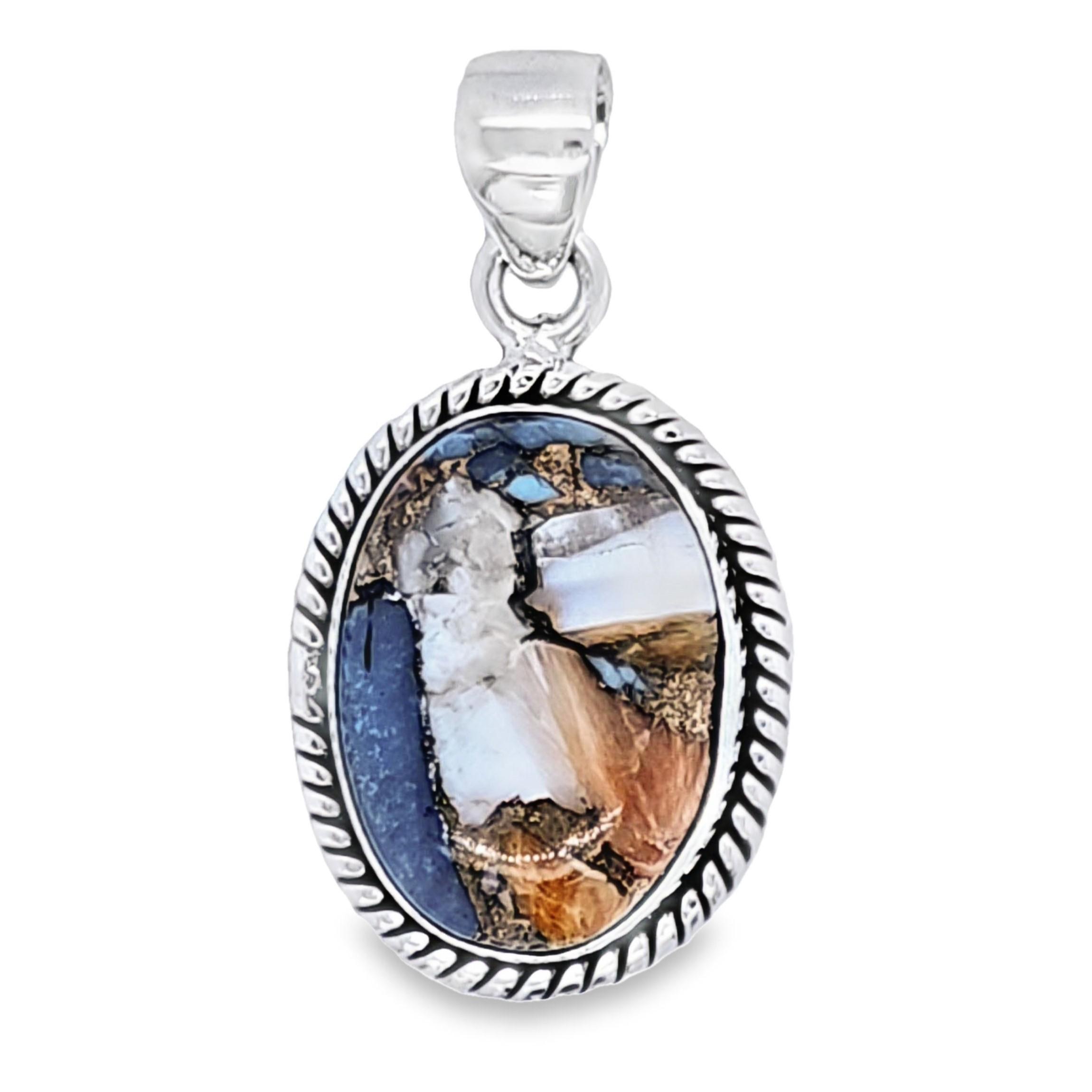 Genuine Oval Spiny Oyster Turquoise 925 Sterling Silver Indian Pendant image