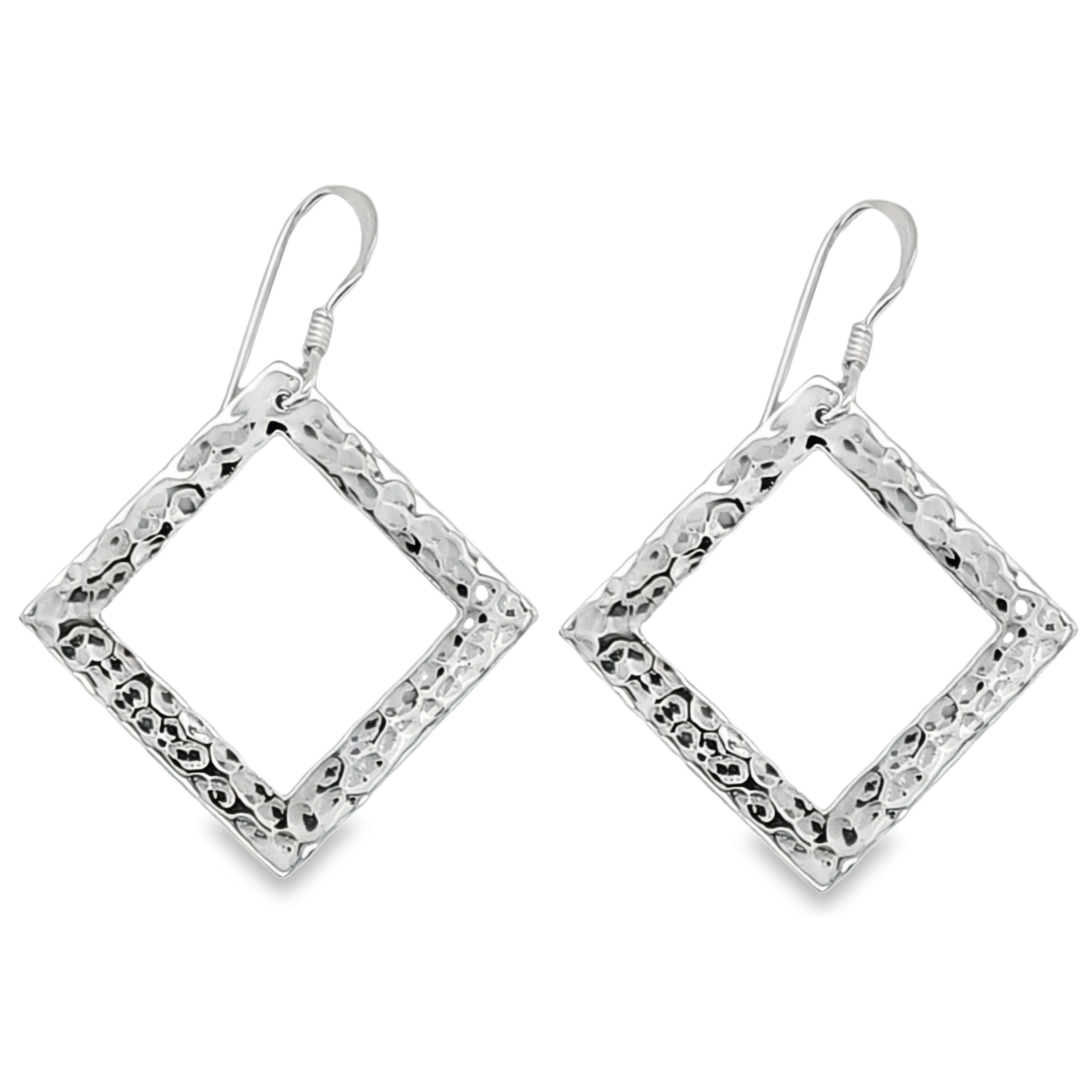 Hammered Square /Diamond 925 Sterling Silver Earrings image