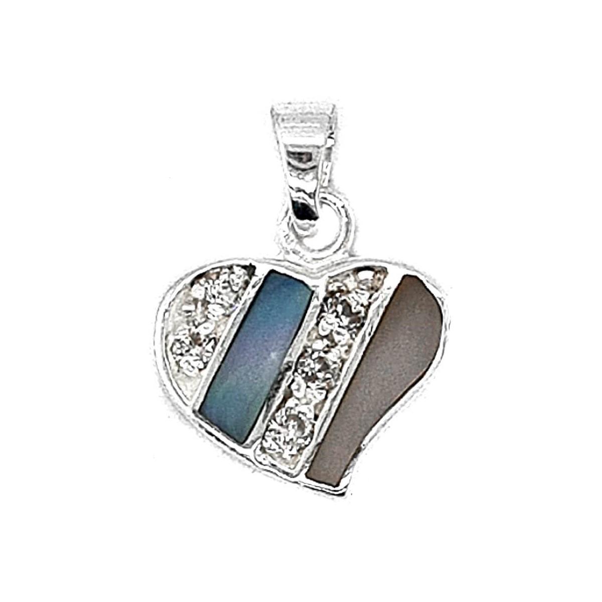 Heart-Shaped Sterling Silver Pendant with Inlaid Mother of Pearl & CZ image
