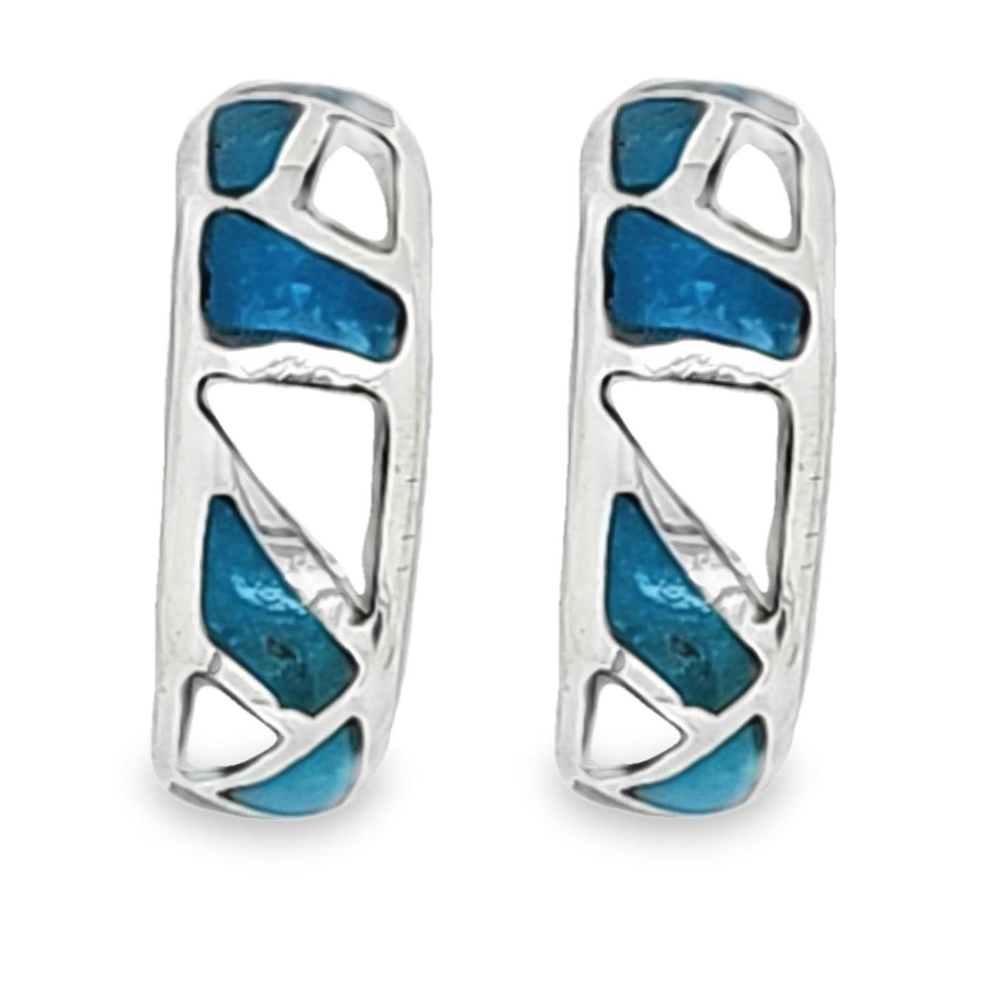 Genuine Inlaid Turquoise 925 Sterling Silver Stud Earrings image