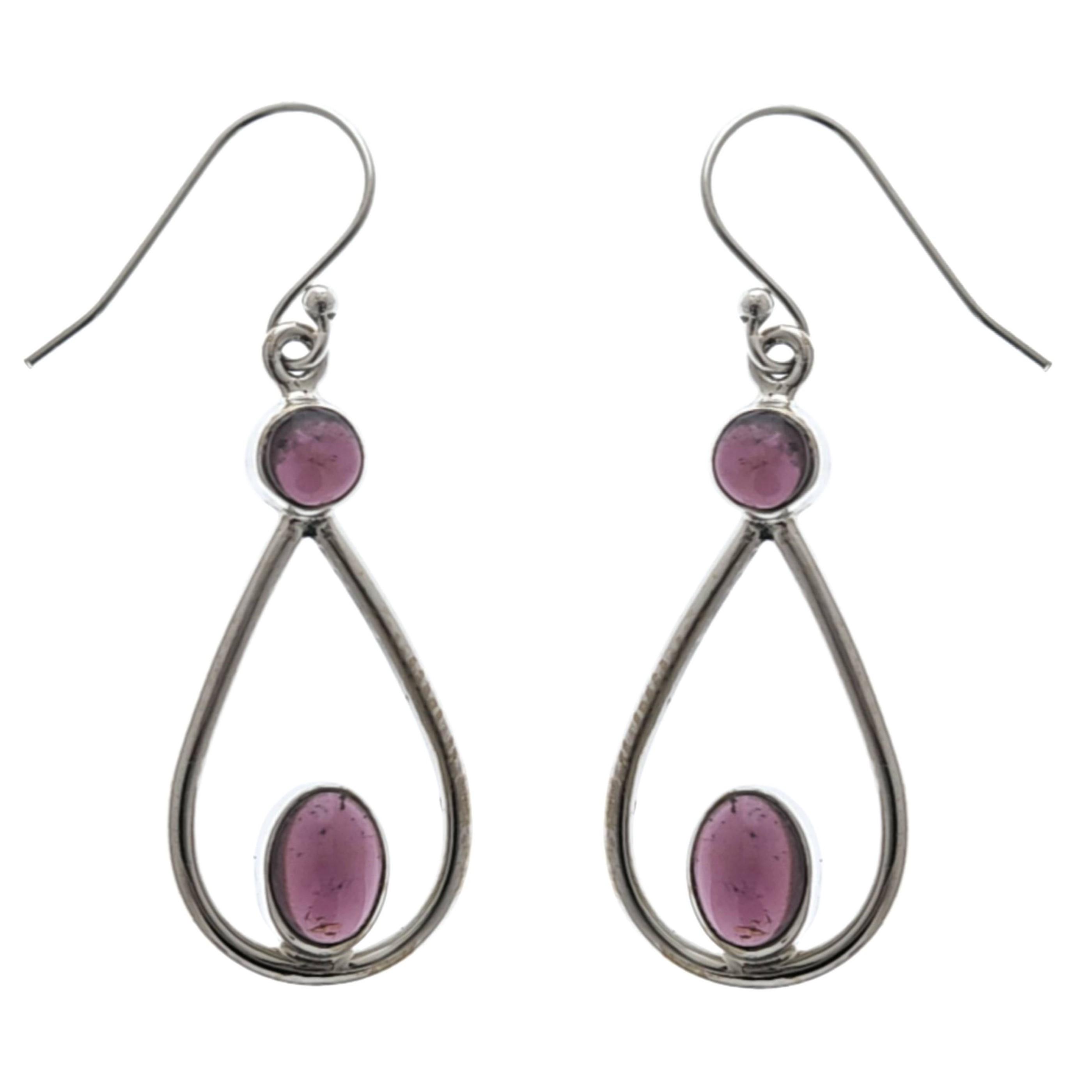 Elegant Silver Drop Earrings with Genuine Garnet image