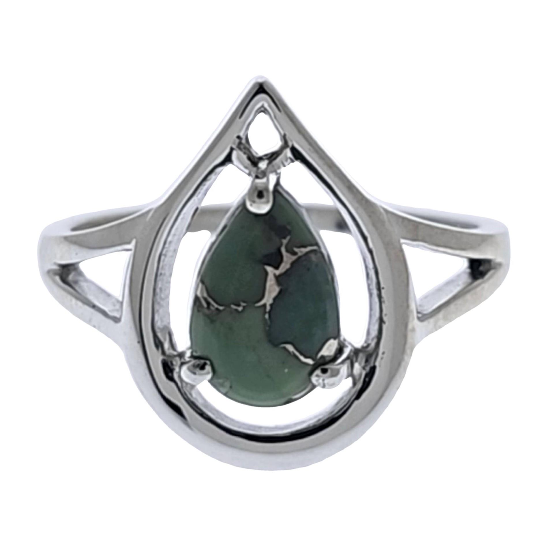 Sterling Silver Green Copper Turquoise Ring - Teardrop Open Frame image