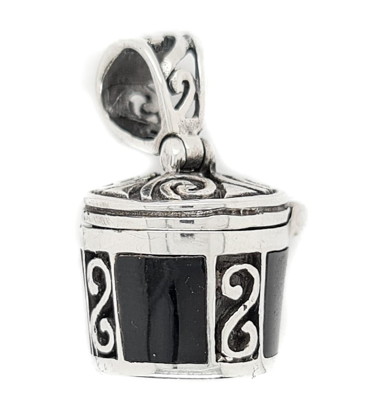 Sterling Silver Cremation Ash Container Inlaid Black Onyx Pendant image