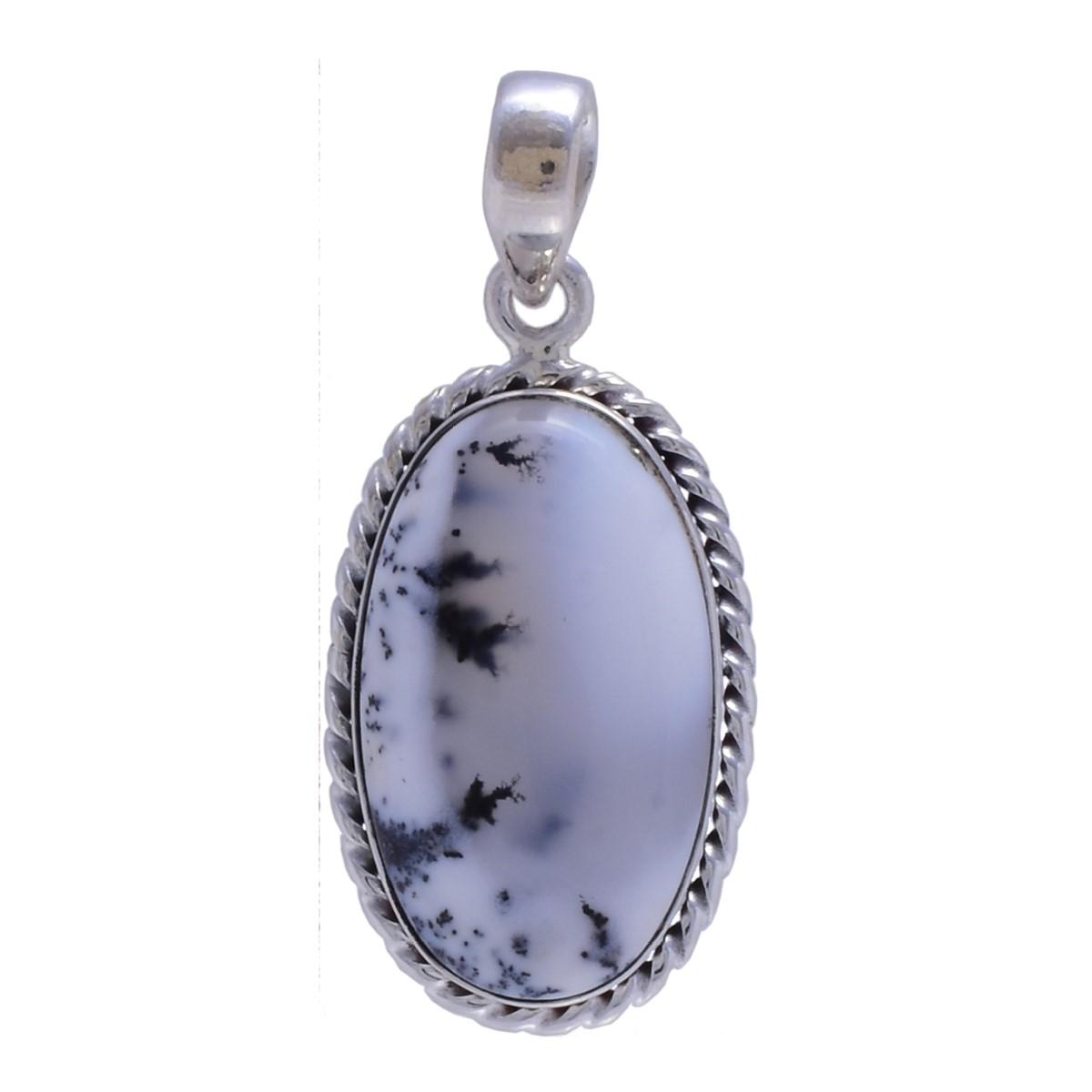 Sterling Silver Dendrite Opal Oval Pendant (INDP-301) image