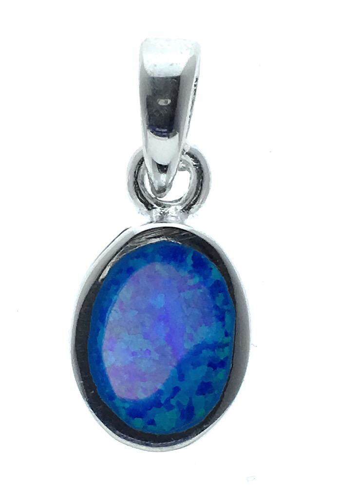 Sterling Silver, Oval Laboratory Blue Created Opal Pendant image