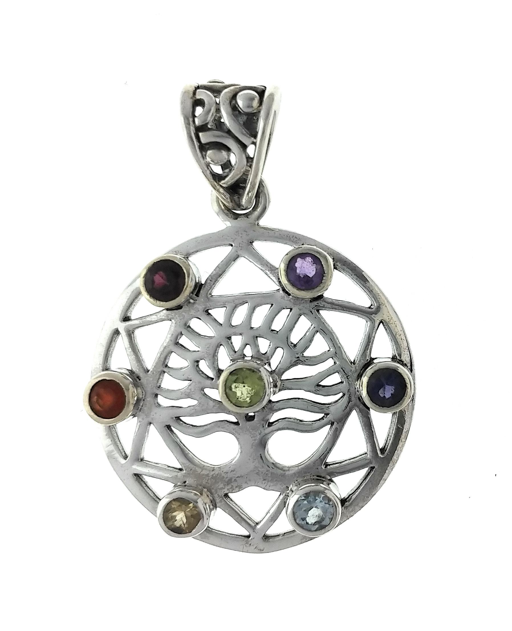 Sterling Silver Tree of Life Chakra Pendant image