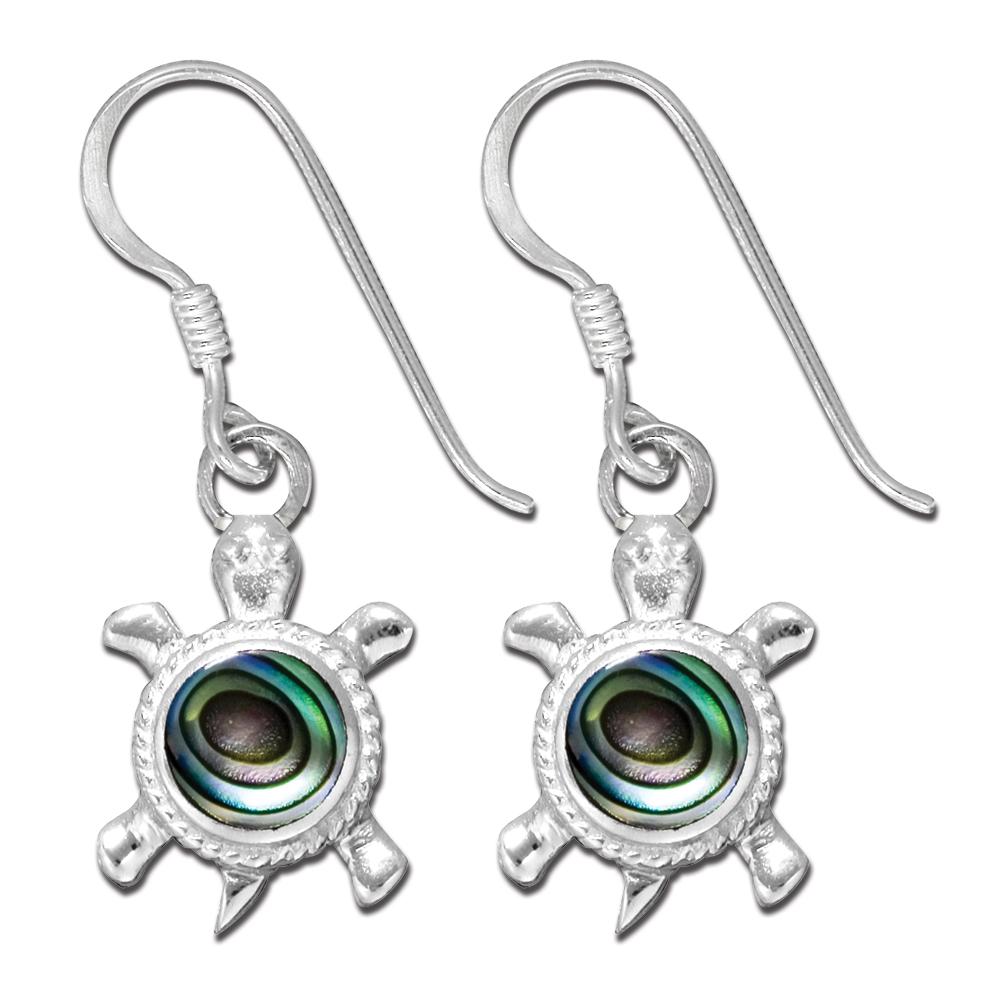 Sterling Silver Turtle Earrings with Paua Shell image