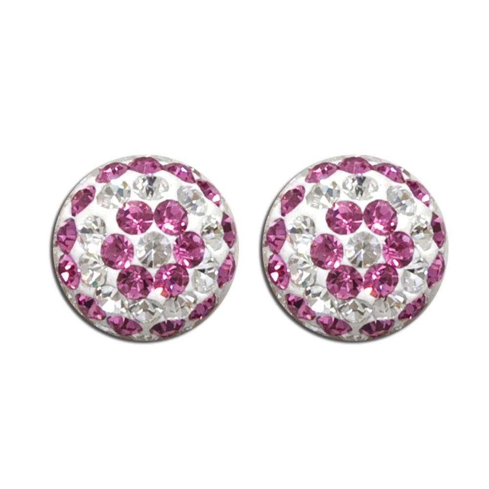 Sterling Silver Pink/White Crystal Ball Studs (9 mm) image