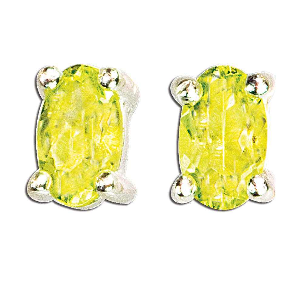 Sterling Silver Oval Genuine Peridot Stud Earrings (3x5 mm) image