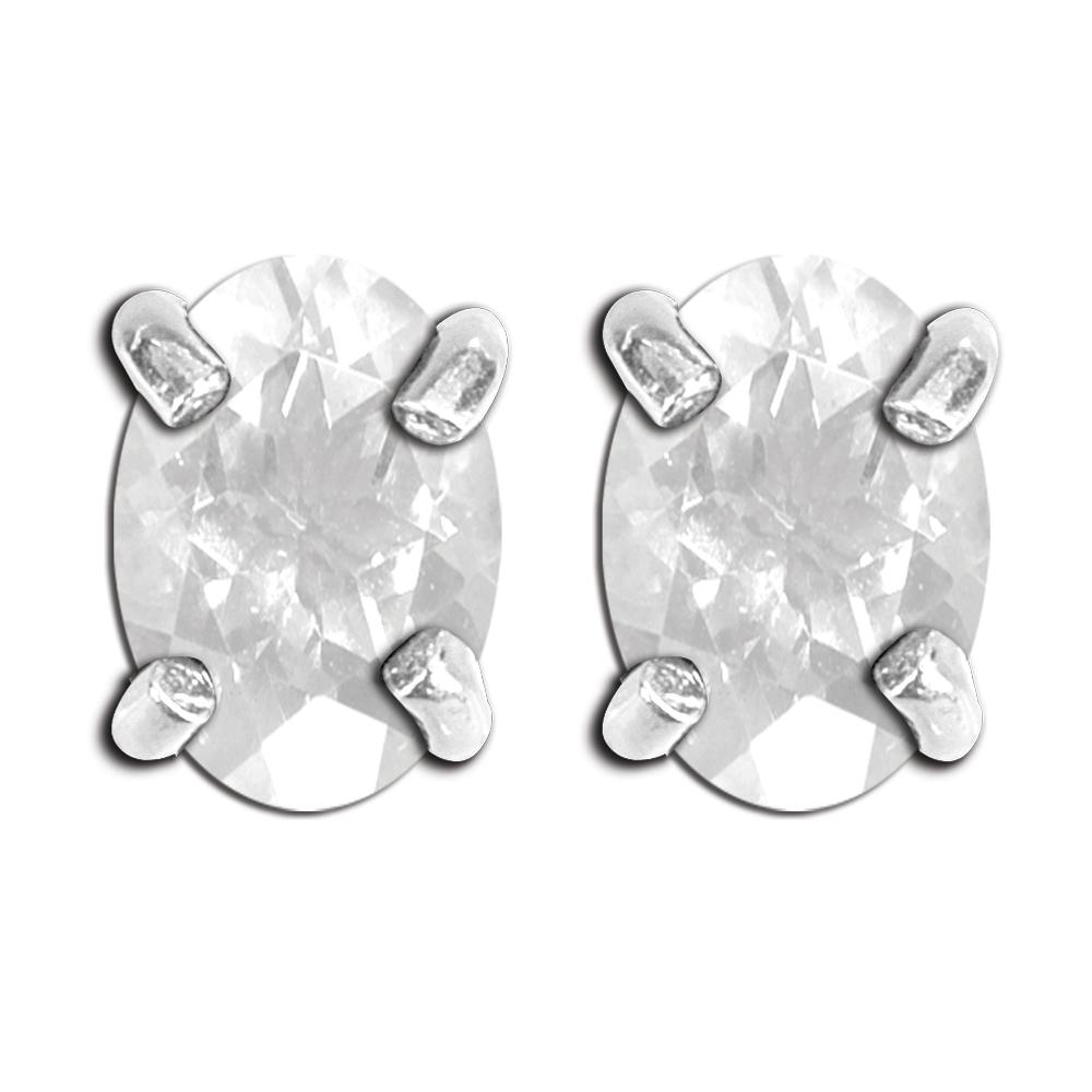 Sterling Silver Oval Genuine Opal White Quartz Stud Earrings (4x6 mm) image