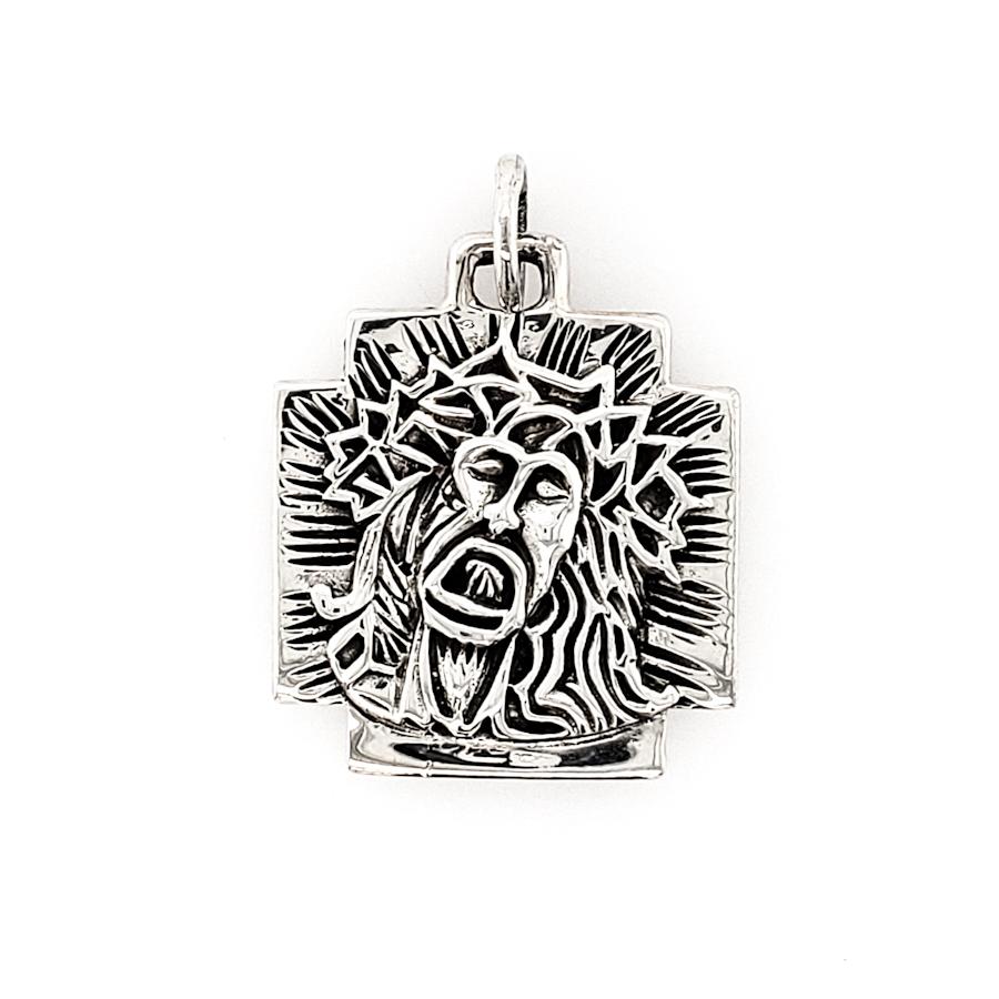CLP-114: Sterling Silver Jesus Face on Cross Pendant image