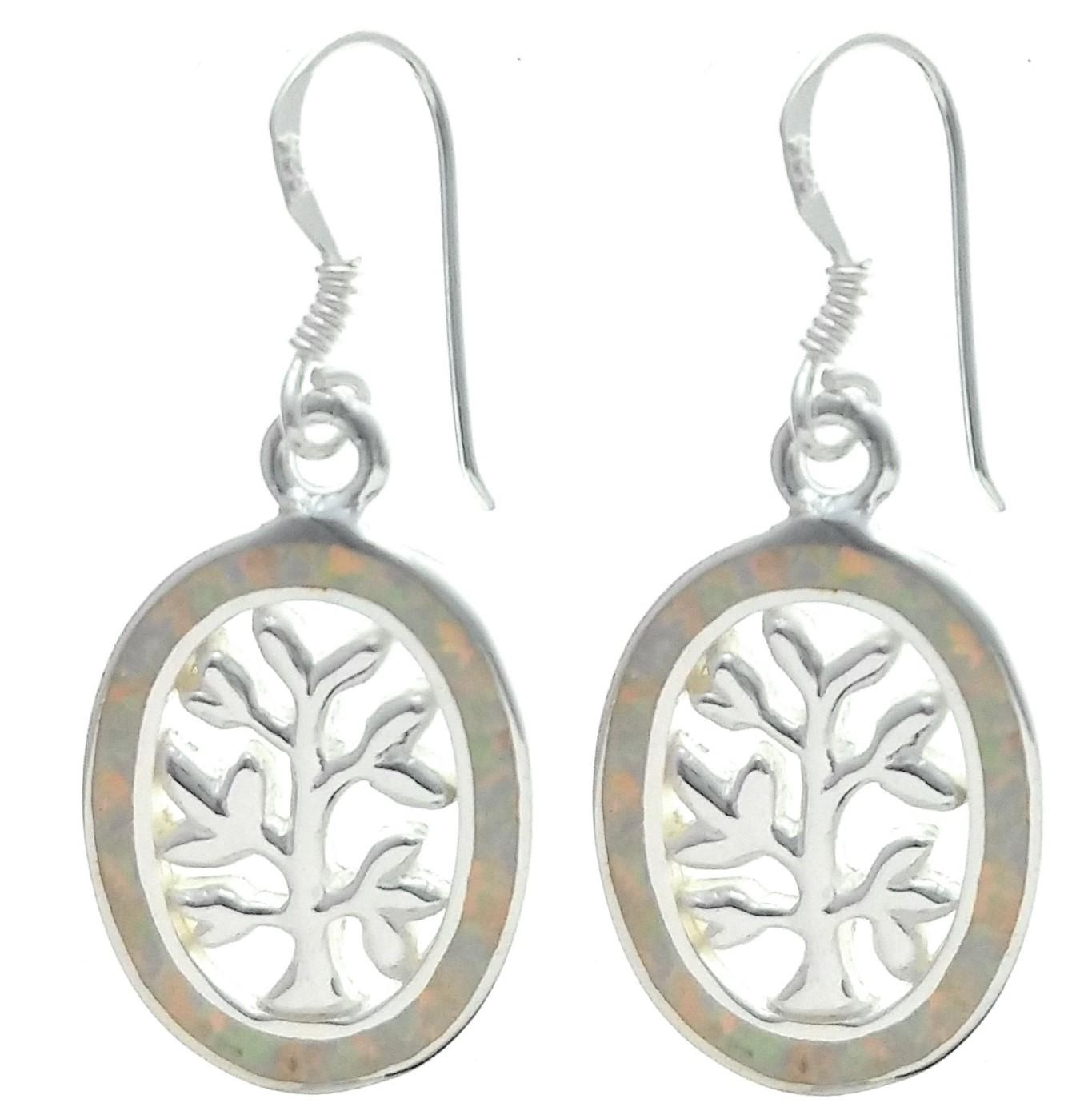 Soe110: Sterling Silver Tree of Life White Opal Earrings image