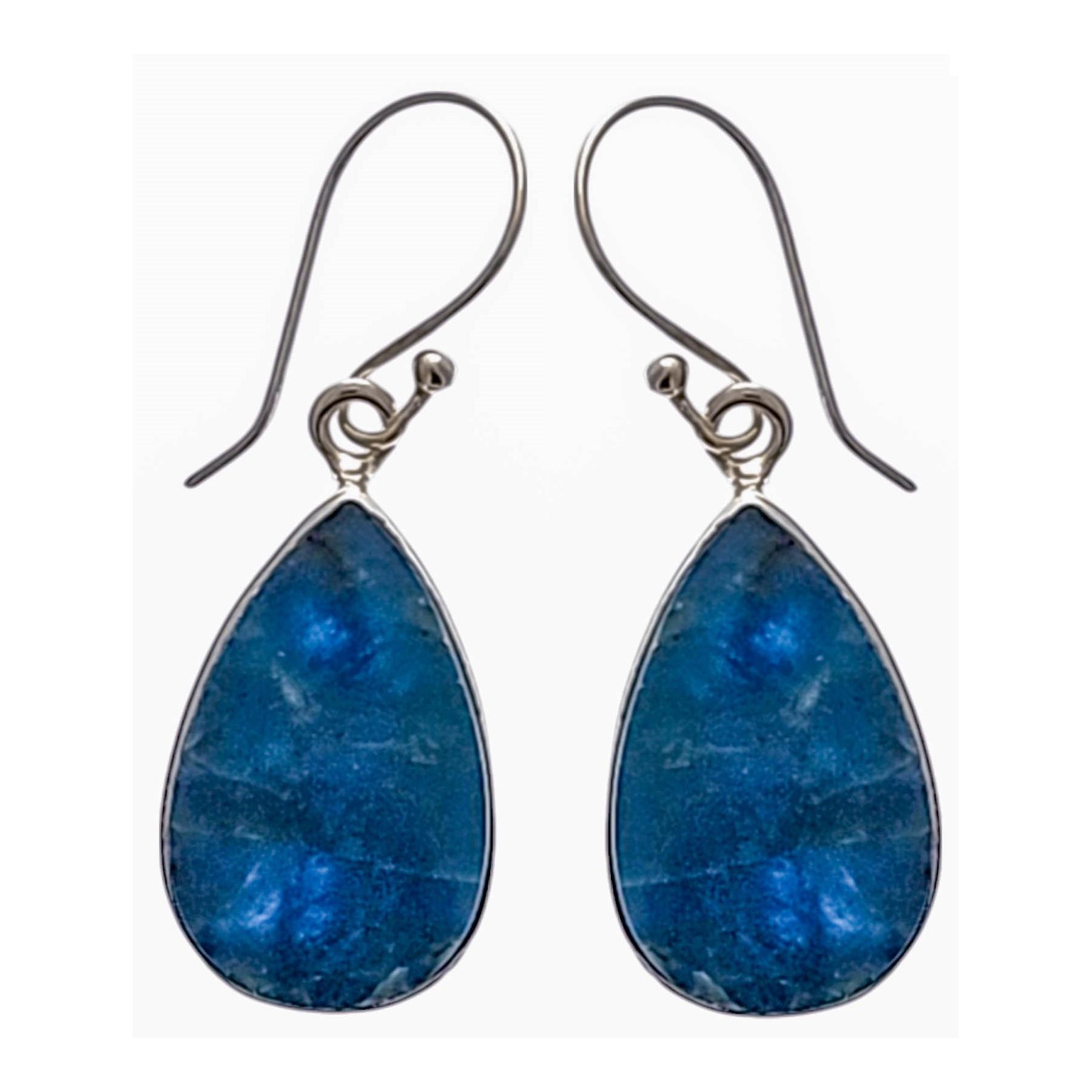 Sterling Silver Tear Drop Earrings with Genuine Blue Apatite image