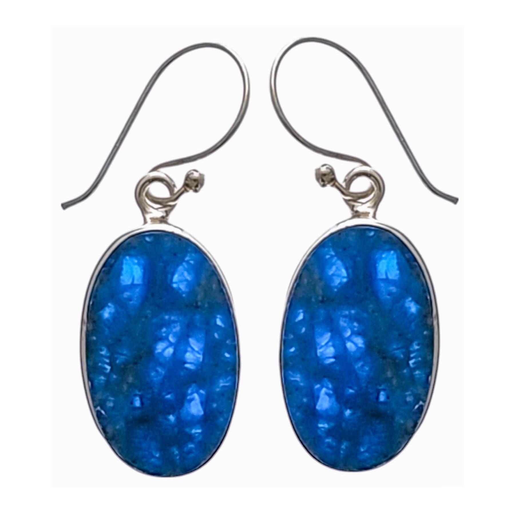 Sterling Silver Earrings with Genuine Oval Blue Apatite image