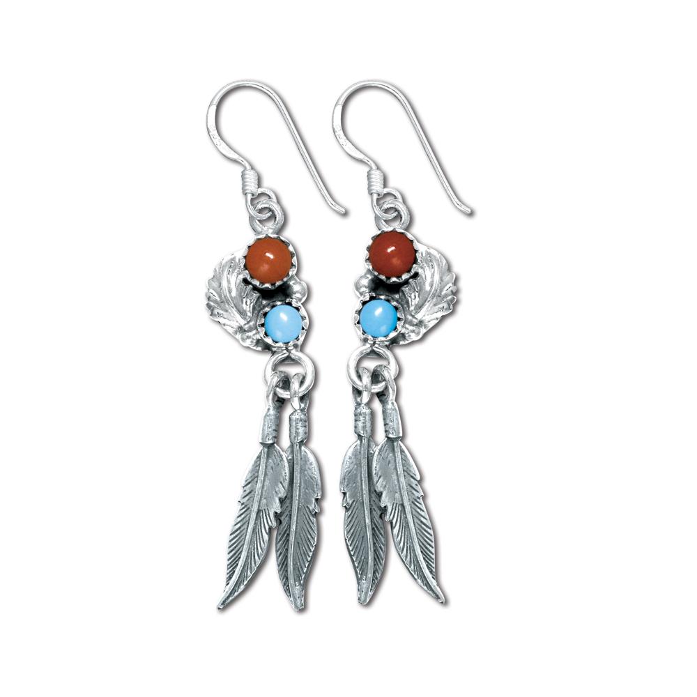 Sterling Silver Western Earrings with Genuine Turquoise (NWE-1118) image