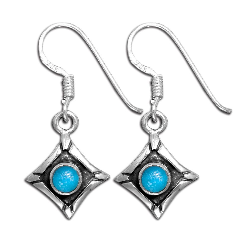 Sterling Silver Western Earrings with Genuine Turquoise (NWE-1008) image