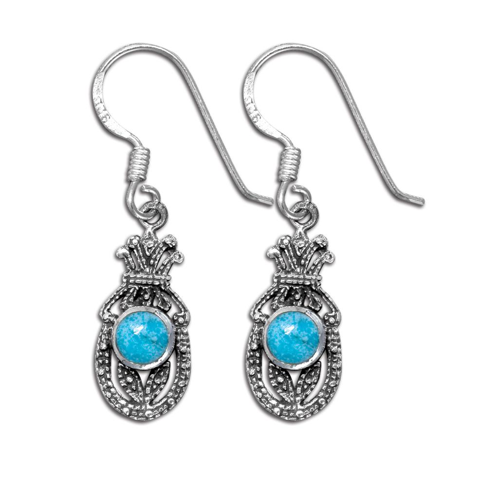 Sterling Silver Western Earrings with Genuine Turquoise (NWE-1020) image