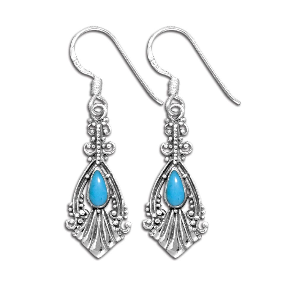 Sterling Silver Western Earrings with Genuine Turquoise (NWE-1028) image