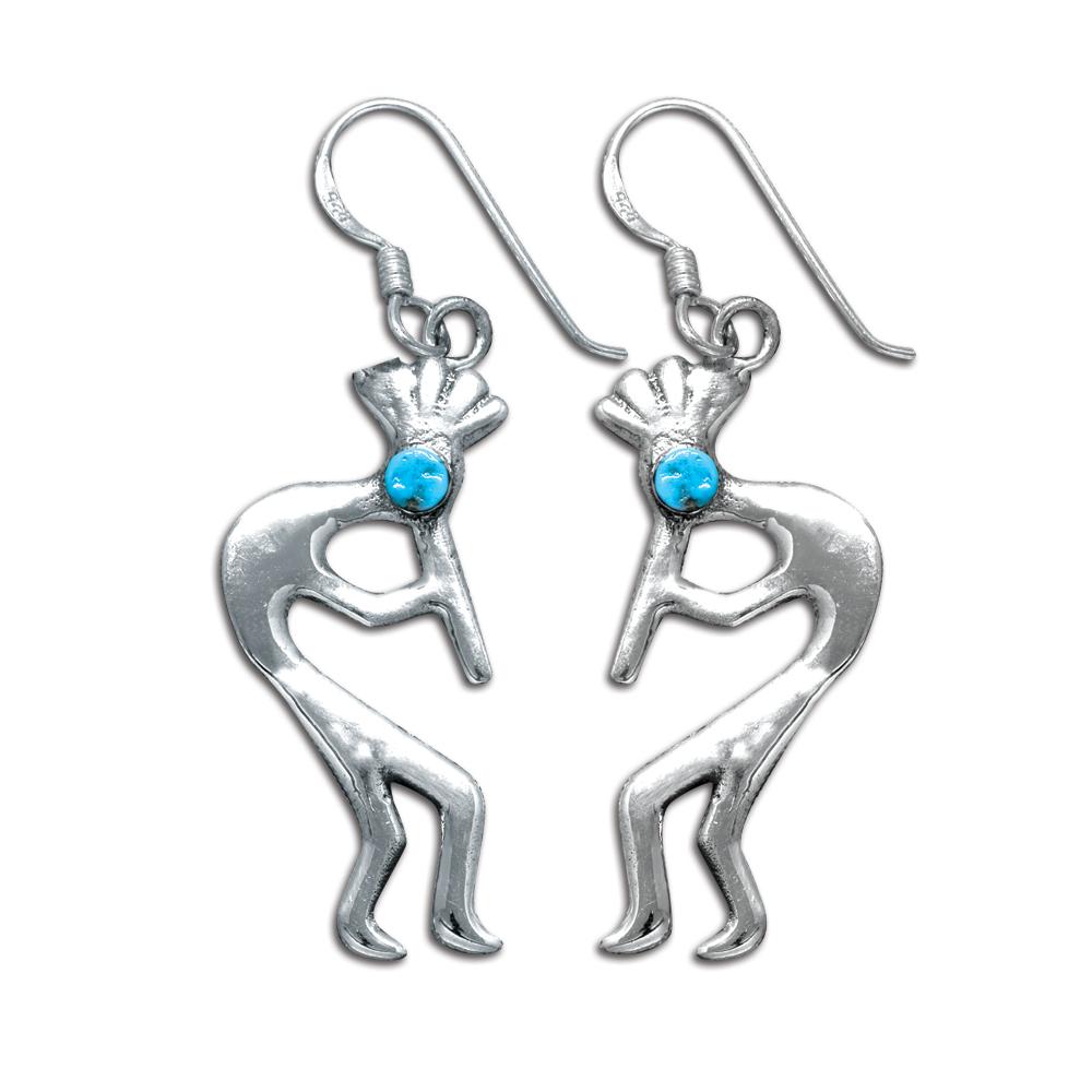 Sterling Silver Kokopelli Earrings with Genuine Turquoise (NWE-1113) image