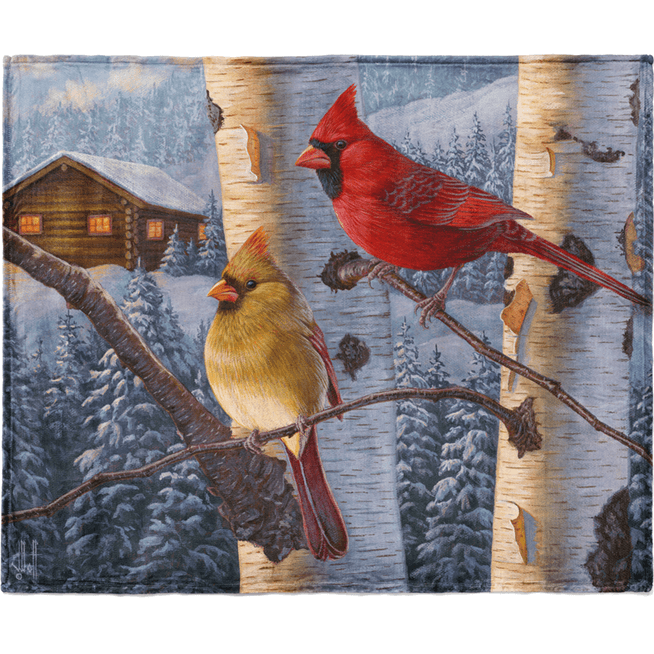 WINTER CABIN CARDINALS THROW image