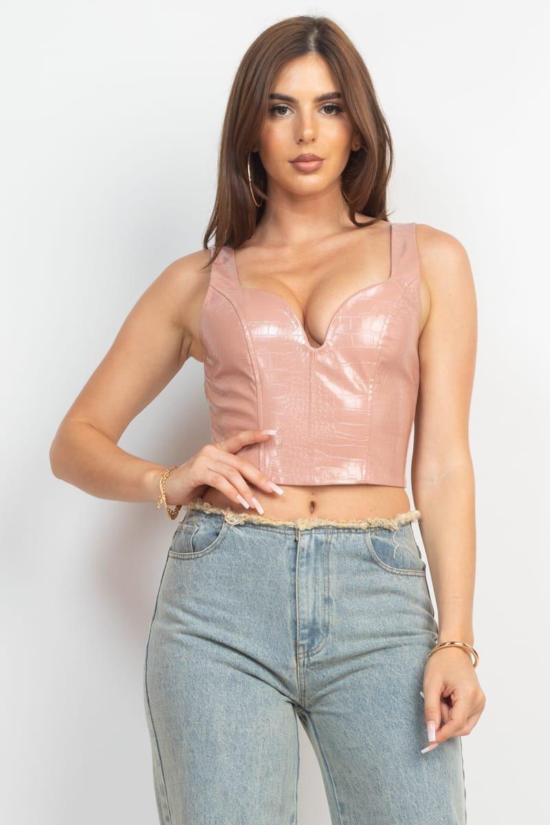 Faux Leather Sweetheart Neckline Corset (S4763T)