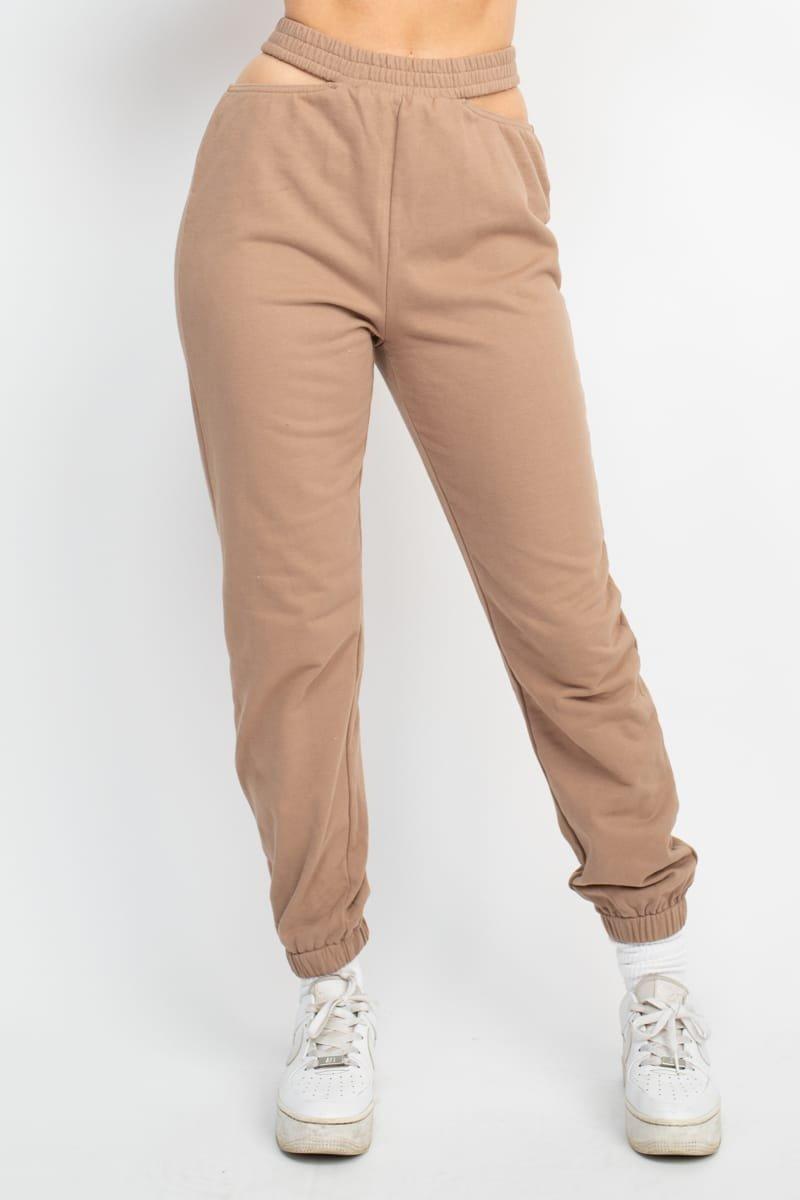 Waist Cut Out Elastic Waistband Jogger Pants (S5043P)