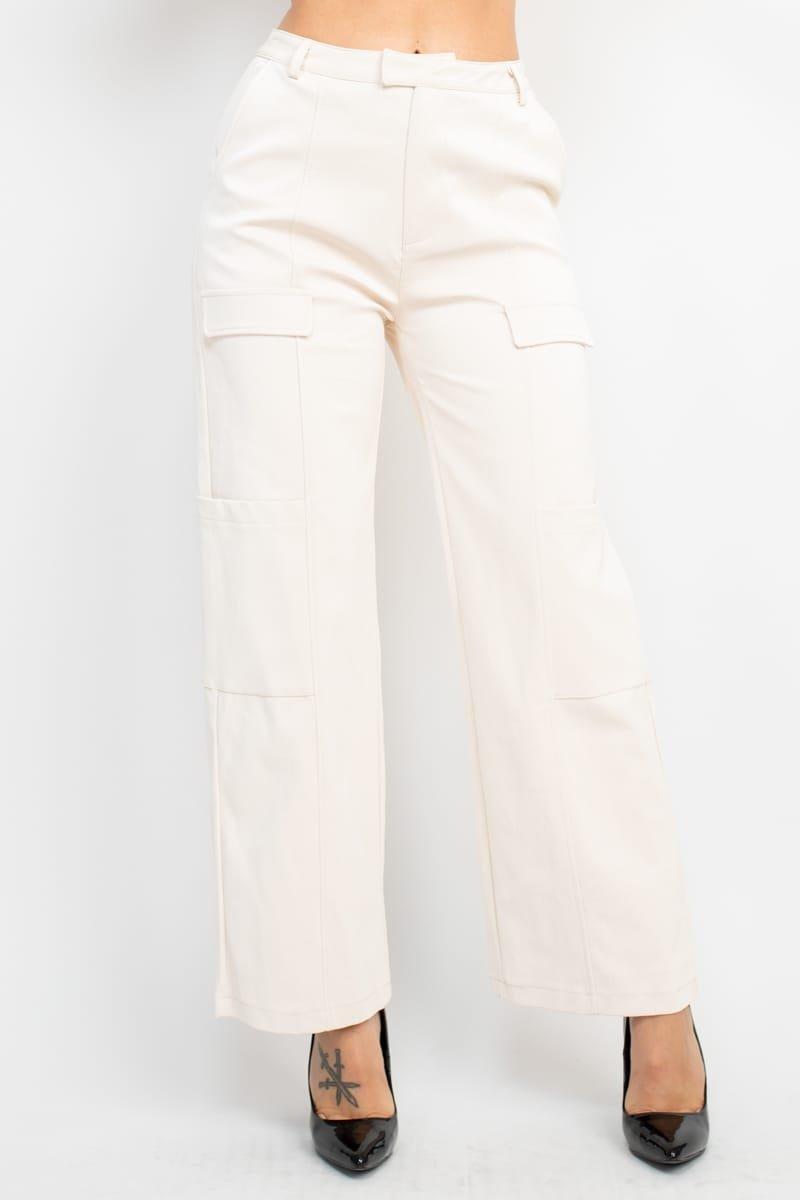 ‘- Faux Leather Croc Wide Leg Pants (S5047P)