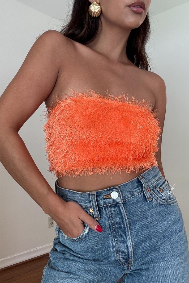 Fringe Fabric Bandeau Crop Top (S5799T)