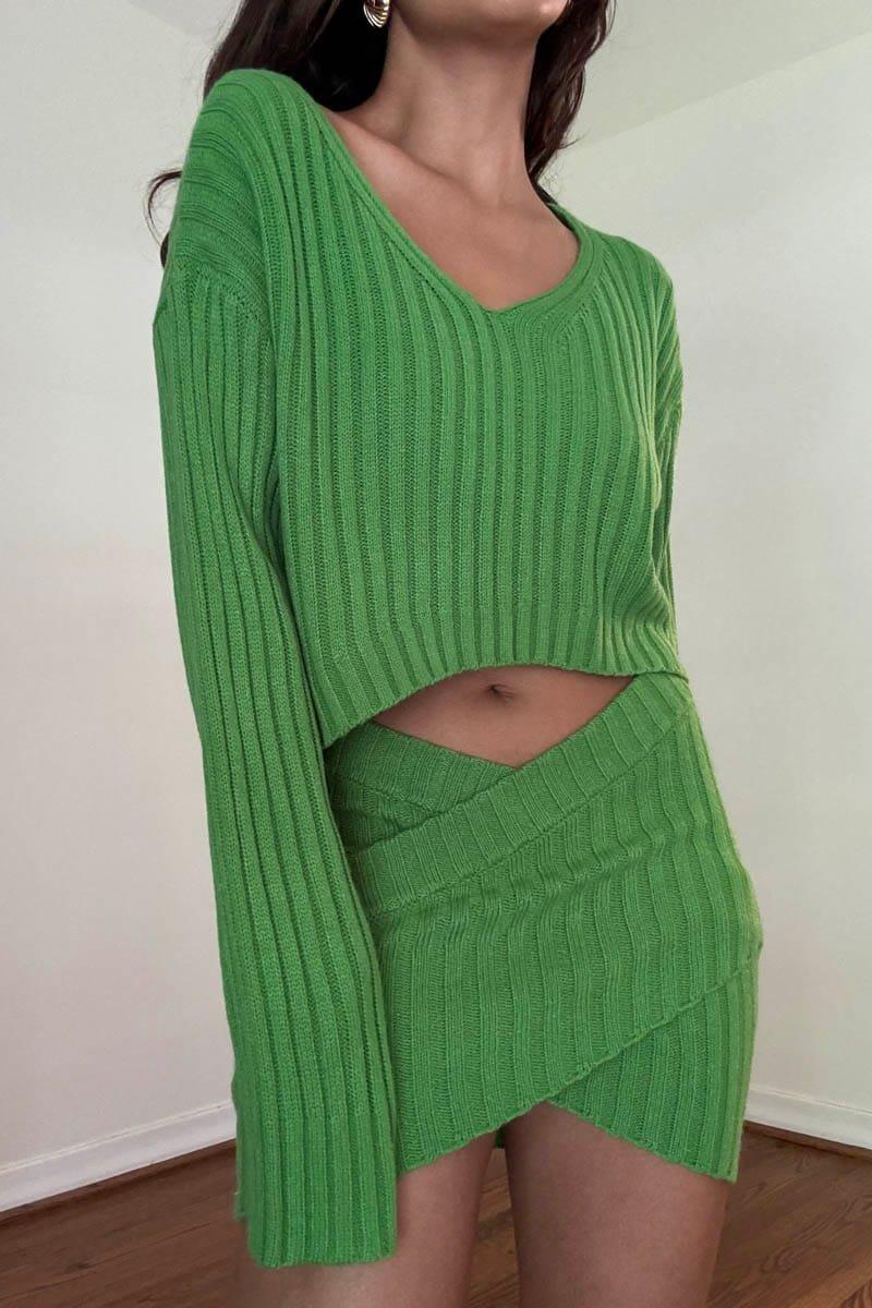 Oversized Crop Knit Top & Front Twistedmini Skirt (S5203SET)