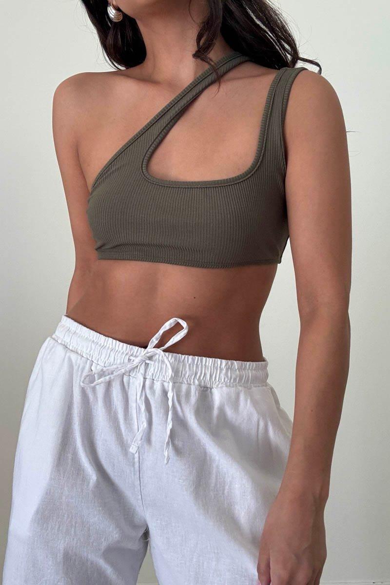 Asymmetric One Shoulder Cutout Crop Top (S4790T)
