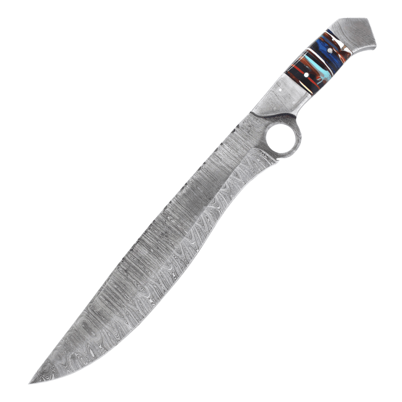 TheBoneEdge 17 Inch Damascus Blade Multi Color Resin Handle Bowie Hunting Knives With Leather Sheath image