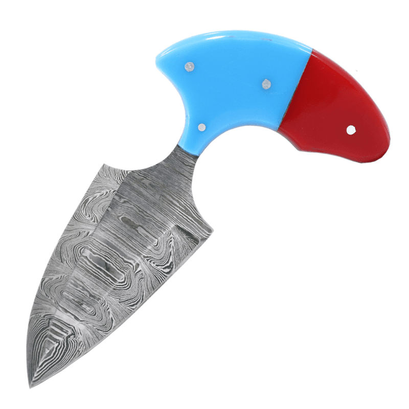 TheBoneEdge 6 Inch Blue & Red Resin Handle Damascus Blade Handmade Hunting Knives with Sheath image