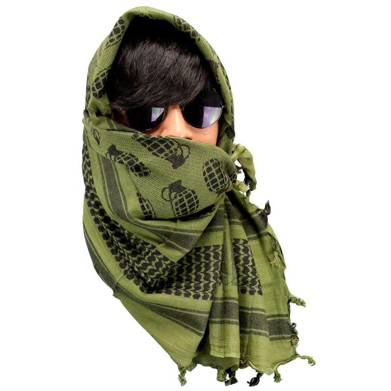 Military Lightweight Shemagh Tactical Scarf Green with Grenade Design