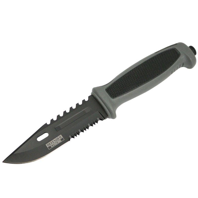 Defender-Xtreme 9.5 Inch Grey Rubber Handle Hunting Knife Stainless Steel Serrated