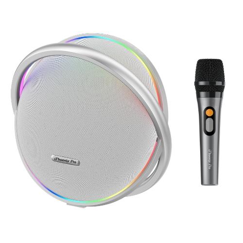 IX-123 9 Hrs 200W BT Wireless Round Speaker & Microphone - Silver