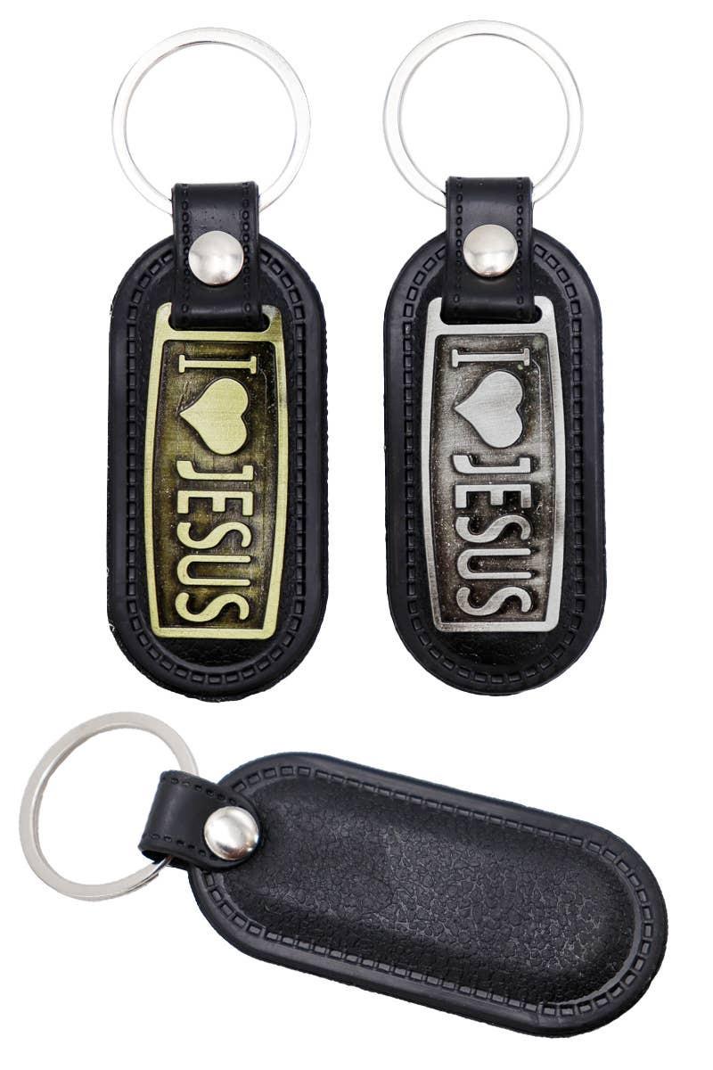 I Heart Jesus Metal Plaque PU Leather Keychain (12-Pack) image