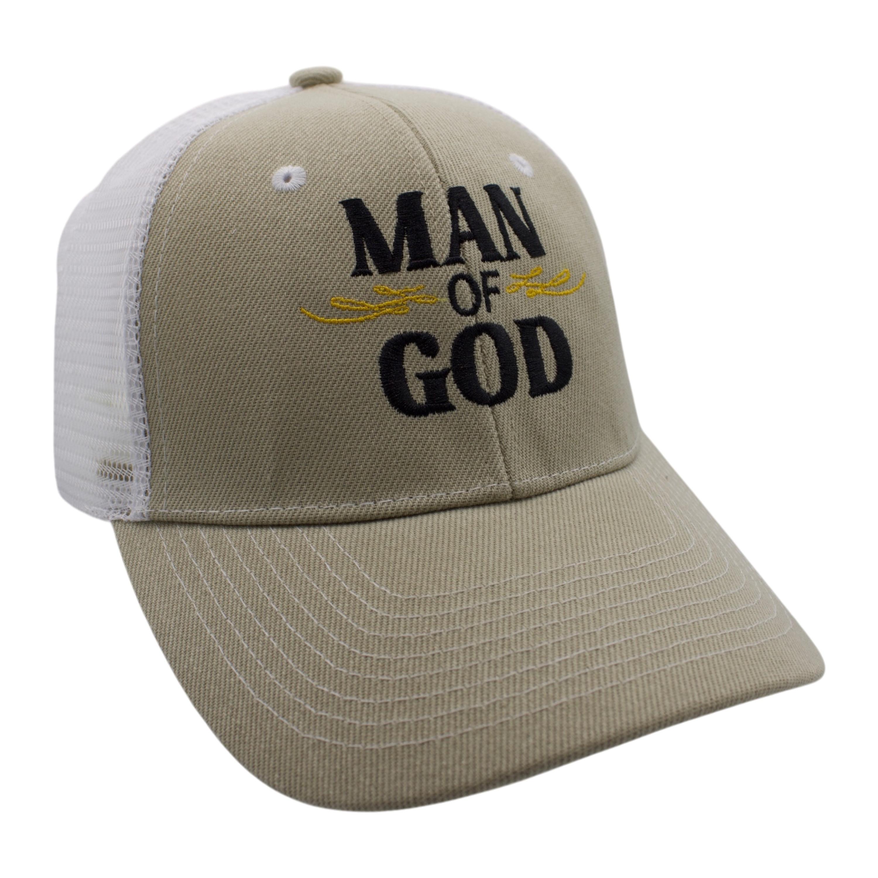 Man of God (Black) Trucker Hat - Khaki/White image