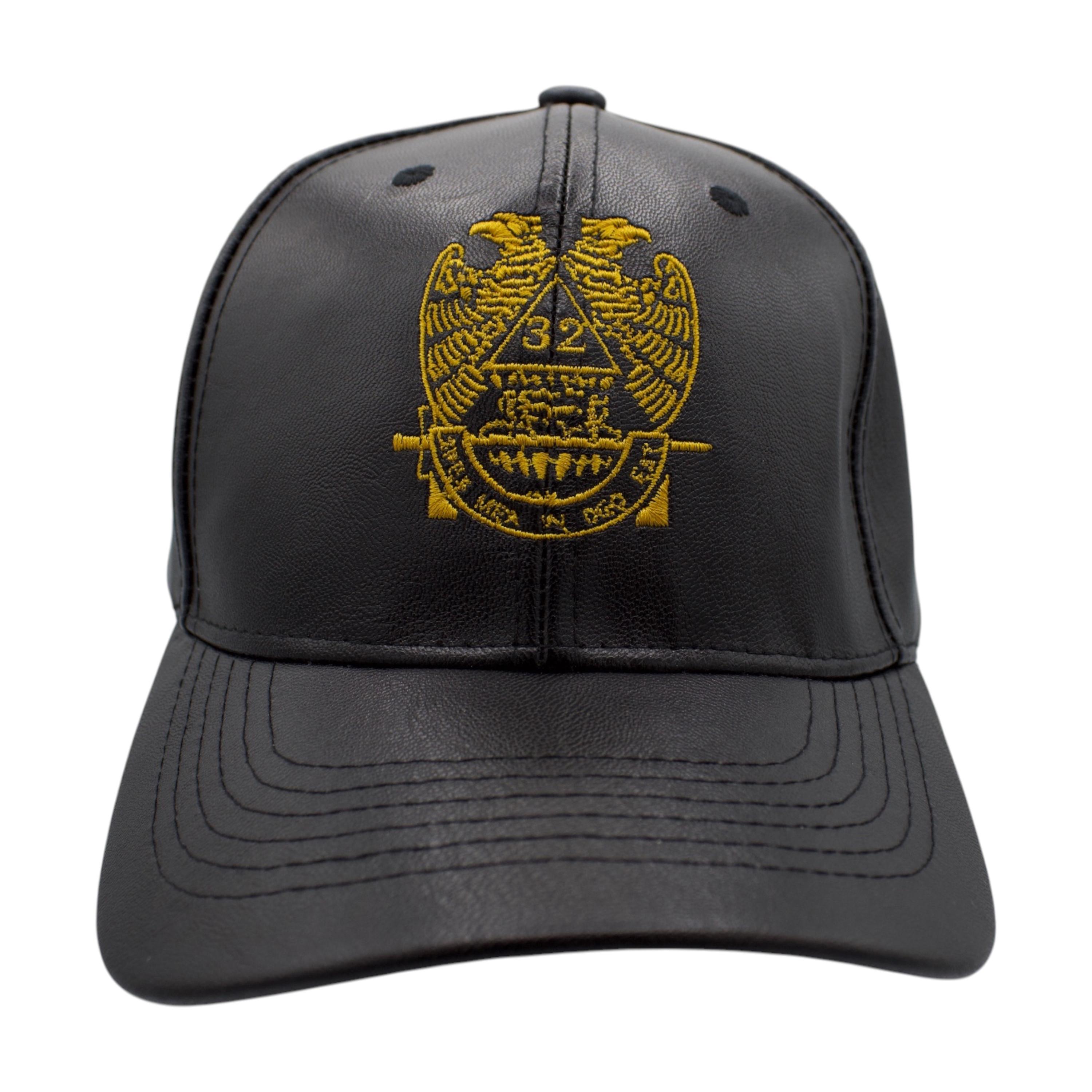 32nd Degree Mason Wings Down PU Leather Cap - Black image