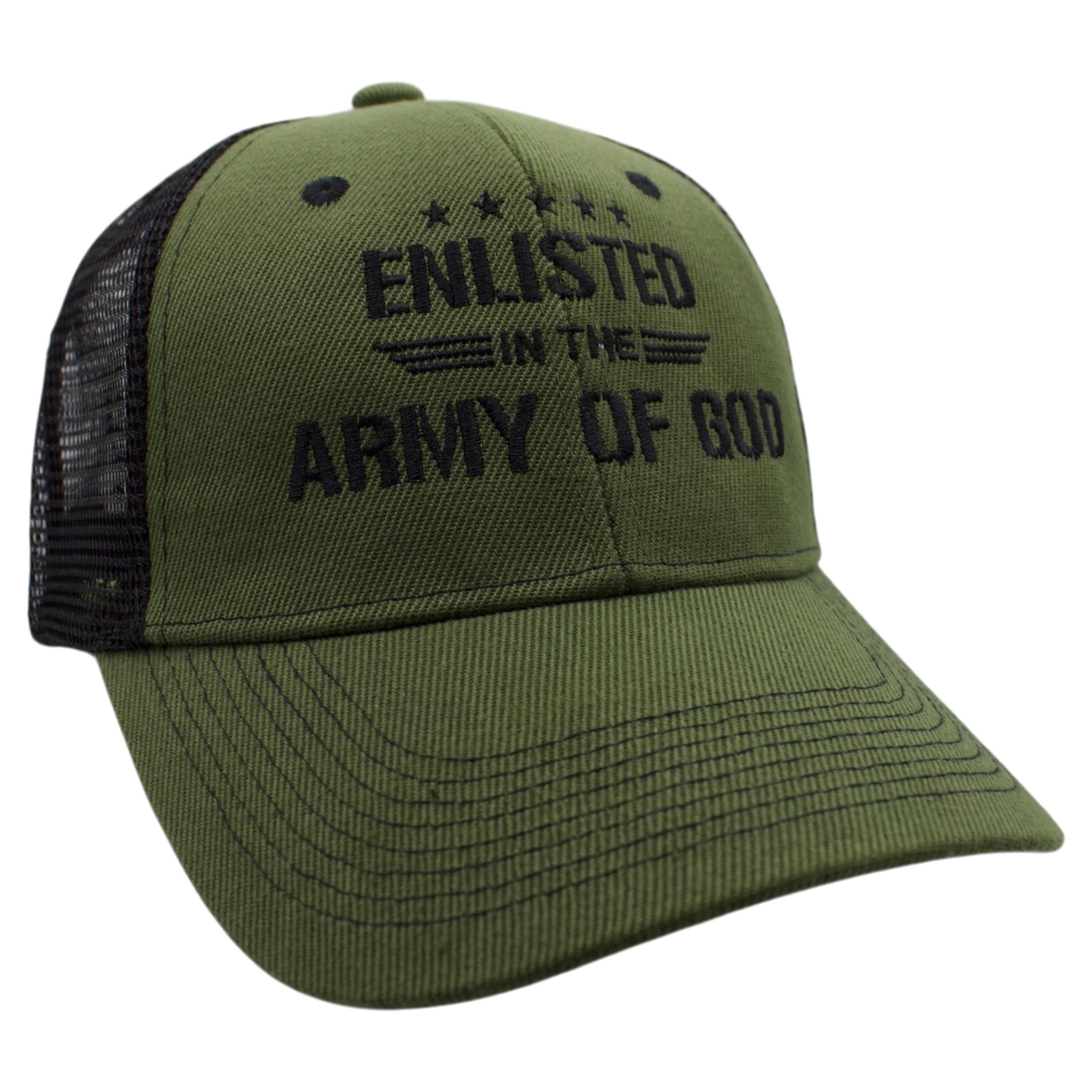 Enlisted in the Army of God (Black) Trucker Hat - Olive Green/Black image