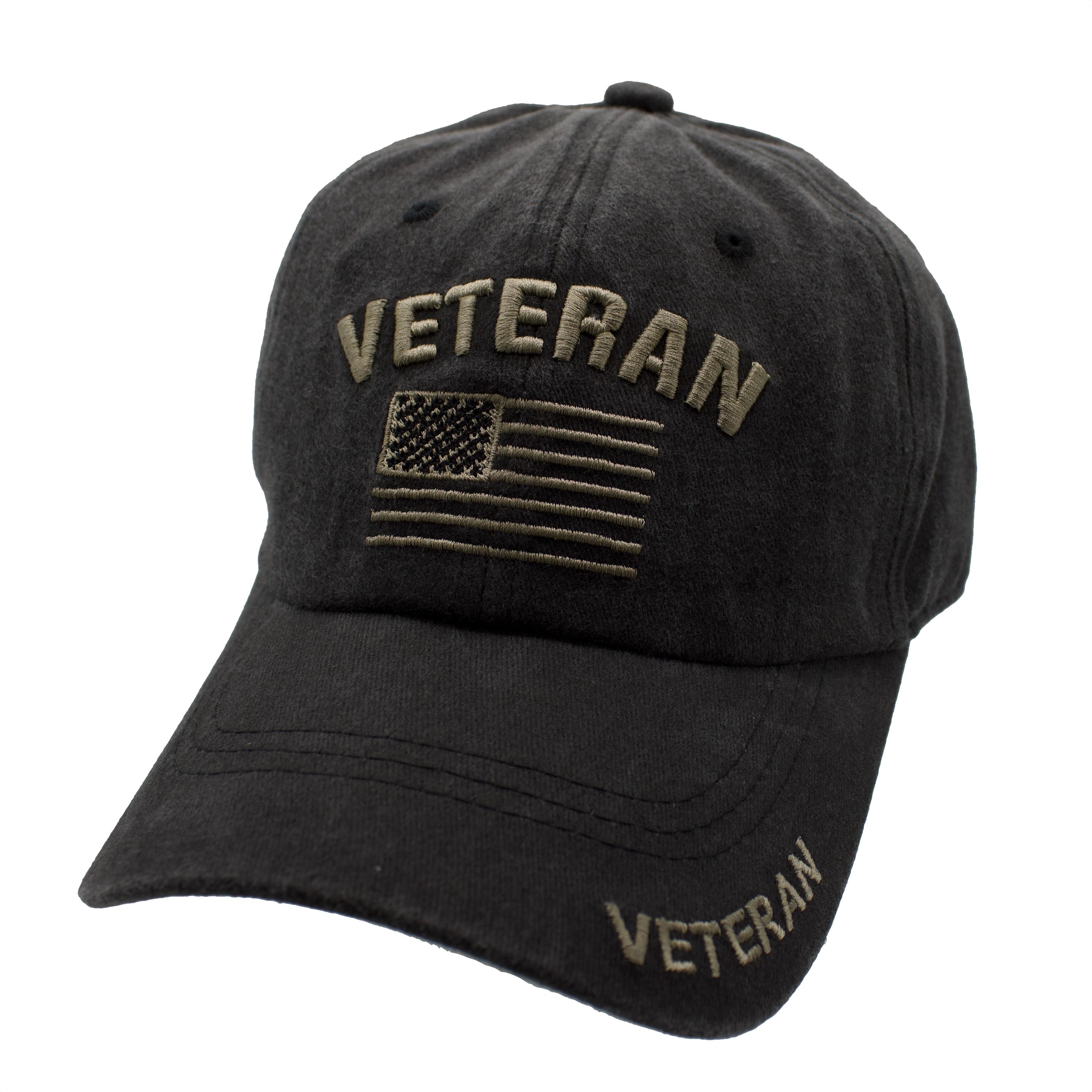 Veteran American Flag Stone Washed Cap - Black image
