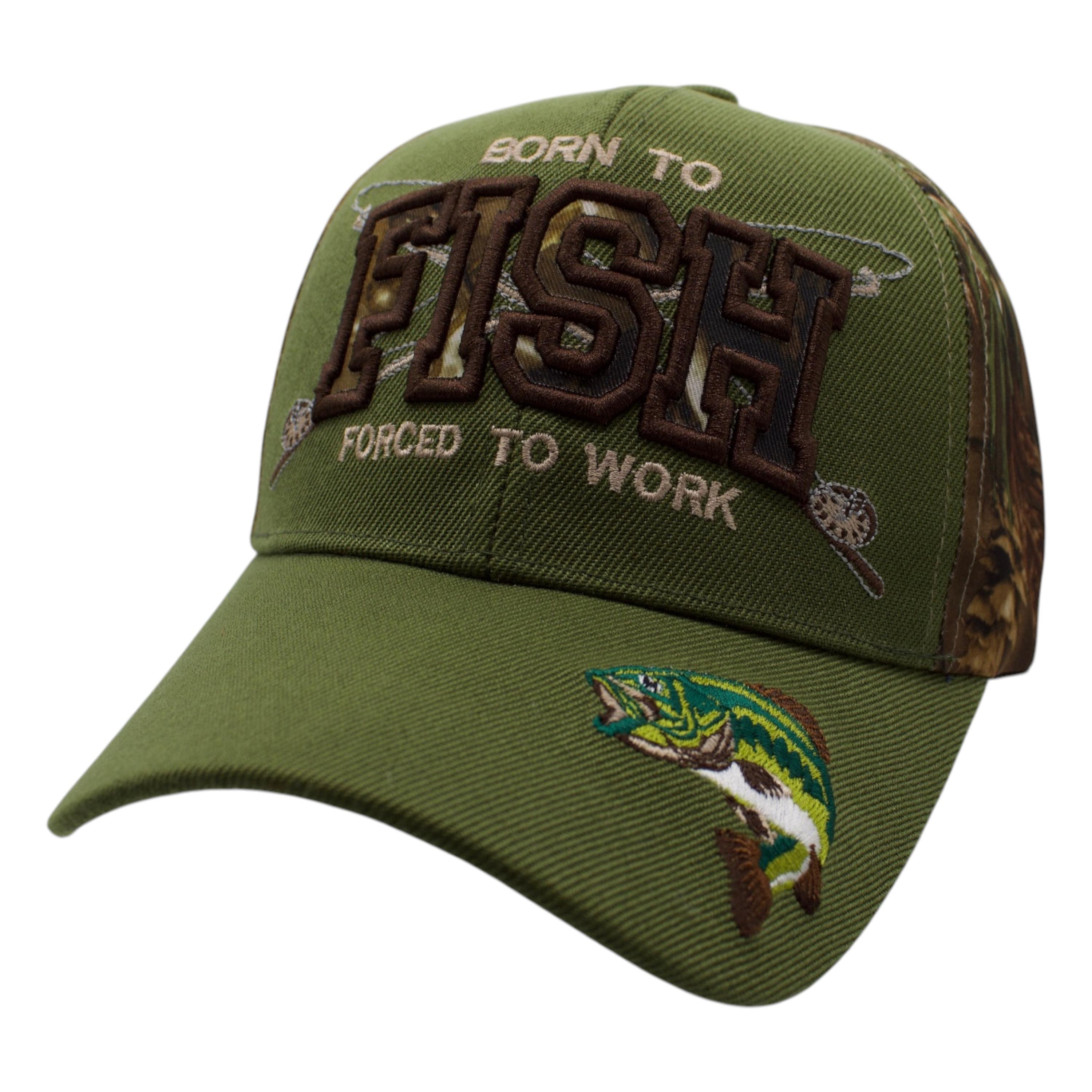 Born to Fish Forced to Work Cap - Olive Green/Hunting Camo image